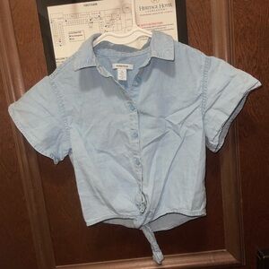 Nordstrom Kids Light Blue Tie-Hem Button Down Shirt S 7/8